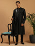 vastramayMen's Black Silk Blend Kurta Pyjama Set with Mirror Work Dupatta
