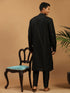vastramayMen's Black Silk Blend Kurta Pyjama Set with Mirror Work Dupatta