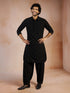 vastramayMen's Black Solid Silk Blend Pathani Kurta with Patiala Pyjama Set