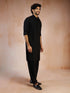 vastramayMen's Black Solid Silk Blend Pathani Kurta with Patiala Pyjama Set