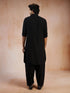 vastramayMen's Black Solid Silk Blend Pathani Kurta with Patiala Pyjama Set
