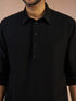 vastramayMen's Black Solid Silk Blend Pathani Kurta with Patiala Pyjama Set