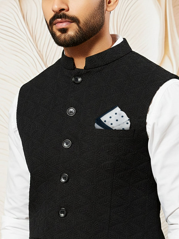 vastramayMen's Blue Printed Silk Pocket Square