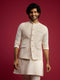 vastramayMen's Cream Embroidered Georgette Nehru Jacket