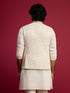 vastramayMen's Cream Embroidered Georgette Nehru Jacket