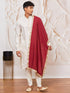 vastramayMen's Cream Gold Jacquard Zari Kurta with Pyjama and Maroon Lace Border Dupatta Set