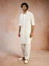 vastramayMen's Cream Solid Silk Blend Pathani Kurta with Patiala Pyjama Set
