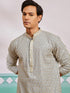 vastramayMen's Grey Chikankari Rayon Kurta with Cream Fine Satin Pyjama