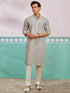vastramayMen's Grey Chikankari Rayon Kurta with Cream Fine Satin Pyjama