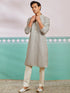 vastramayMen's Grey Chikankari Rayon Kurta with Cream Fine Satin Pyjama