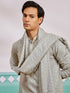 vastramayMen's Grey Chikankari Rayon Kurta with Cream Pyjama & Grey Embroidered Dupatta