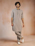 vastramayMen's Grey Solid Silk Blend Pathani Kurta with Patiala Pyjama Set