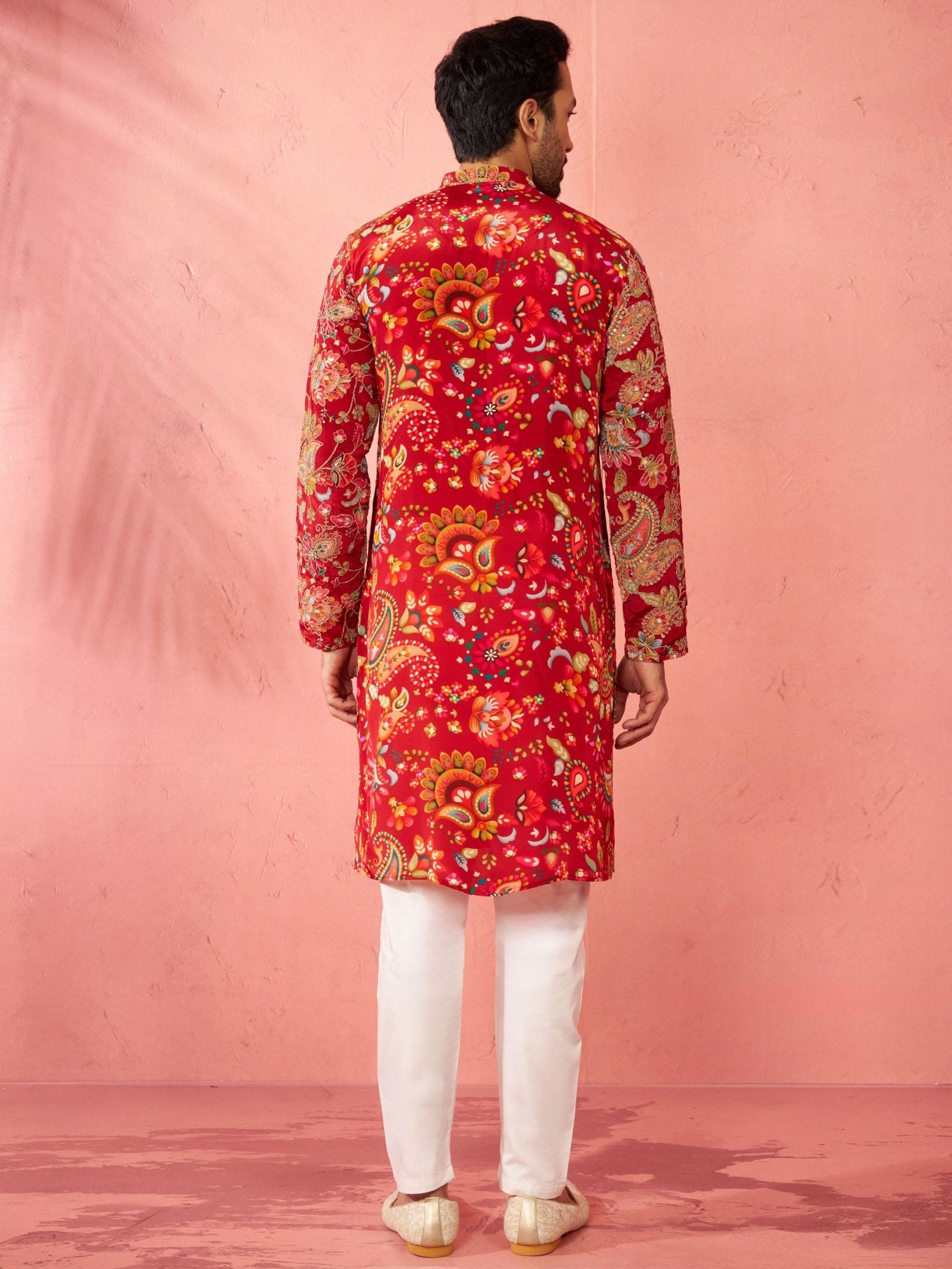 vastramayMen's Maroon Crepe Zari Embroidered Kurta Pyjama Set