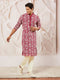 vastramayMen's Maroon Floral Embroidered Georgette Kurta with Satin Pyjama and Dupatta Set
