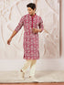 vastramayMen's Maroon Floral Embroidered Georgette Kurta with Satin Pyjama and Dupatta Set