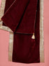 vastramayMen's Maroon Solid Velvet Kurta with Tassel Dupatta