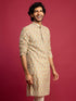 vastramayMen's Mint Green Cotton Blend Digital Print Sequin Long Kurta