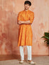 vastramayMen's Mustard Foil Bandhani Digital Print Rayon Kurta with Cream Viscose Pyjama