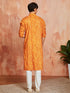 vastramayMen's Mustard Foil Bandhani Digital Print Rayon Kurta with Cream Viscose Pyjama
