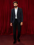 vastramayMen's Navy Blue Embossed Bafta Blazer & Black Straight Pant Co - ord Set