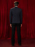 vastramayMen's Navy Blue Embossed Bafta Blazer & Black Straight Pant Co - ord Set