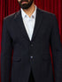 vastramayMen's Navy Blue Embossed Bafta Blazer & Black Straight Pant Co - ord Set