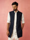 Men's navy blue embroidered Nehru jacket with abstract design for festive and wedding wear