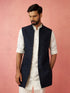 Men's navy blue embroidered Nehru jacket with abstract design for festive and wedding wear