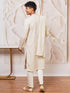 vastramayMen's Off White Chikankari Embroidered Kurta Set with Cream Satin Pyjama & Embroidered Dupatta