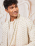 vastramayMen's Off White Chikankari Embroidered Kurta Set with Cream Satin Pyjama & Embroidered Dupatta