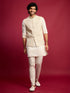 vastramayMen's Off White Chikankari Nehru Jacket with Cream Satin Kurta Pant Set