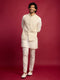 vastramayMen's Off White Chikankari Nehru Jacket with Cream Satin Kurta Pant Set
