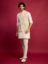 vastramayMen's Off White Chikankari Nehru Jacket with Cream Satin Kurta Pant Set