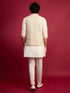 vastramayMen's Off White Chikankari Nehru Jacket with Cream Satin Kurta Pant Set