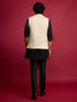 vastramayMen's Off - White Sequin Embroidered Nehru Jacket with Black Satin Kurta & Pants Set
