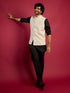 vastramayMen's Off - White Sequin Embroidered Nehru Jacket with Black Satin Kurta & Pants Set