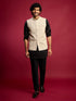 vastramayMen's Off - White Sequin Embroidered Nehru Jacket with Black Satin Kurta & Pants Set
