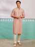 vastramayMen's Peach Chikankari Rayon Kurta with Cream Fine Satin Pyjama