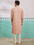 vastramayMen's Peach Chikankari Rayon Kurta with Cream Fine Satin Pyjama