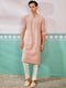 vastramayMen's Peach Chikankari Rayon Kurta with Cream Fine Satin Pyjama