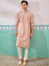 vastramayMen's Peach Chikankari Rayon Kurta with Cream Fine Satin Pyjama