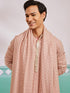 vastramayMen's Peach Chikankari Rayon Kurta with Cream Pyjama & Peach Embroidered Dupatta