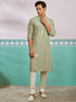 vastramayMen's Pista Green Chikankari Rayon Kurta with Cream Fine Satin Pyjama