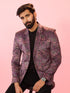 vastramayMen's Purple Velvet Paisley Digital Print Notch Collar Wedding Blazer