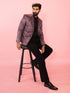 vastramayMen's Purple Velvet Paisley Digital Print Notch Collar Wedding Blazer
