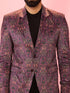 vastramayMen's Purple Velvet Paisley Digital Print Notch Collar Wedding Blazer