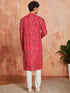 vastramayMen's Red Foil Bandhani Digital Print Rayon Kurta with Cream Viscose Pyjama