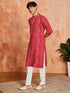 vastramayMen's Red Foil Bandhani Digital Print Rayon Kurta with Cream Viscose Pyjama