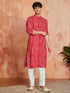 vastramayMen's Red Foil Bandhani Digital Print Rayon Kurta with Cream Viscose Pyjama