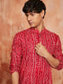 vastramayMen's Red Foil Bandhani Digital Print Rayon Kurta with Cream Viscose Pyjama